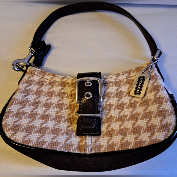 Coach Handbags - Rare Vintage Y2K Coach Brown Wool And Suede Houndstooth Shoulder Handbag Purse